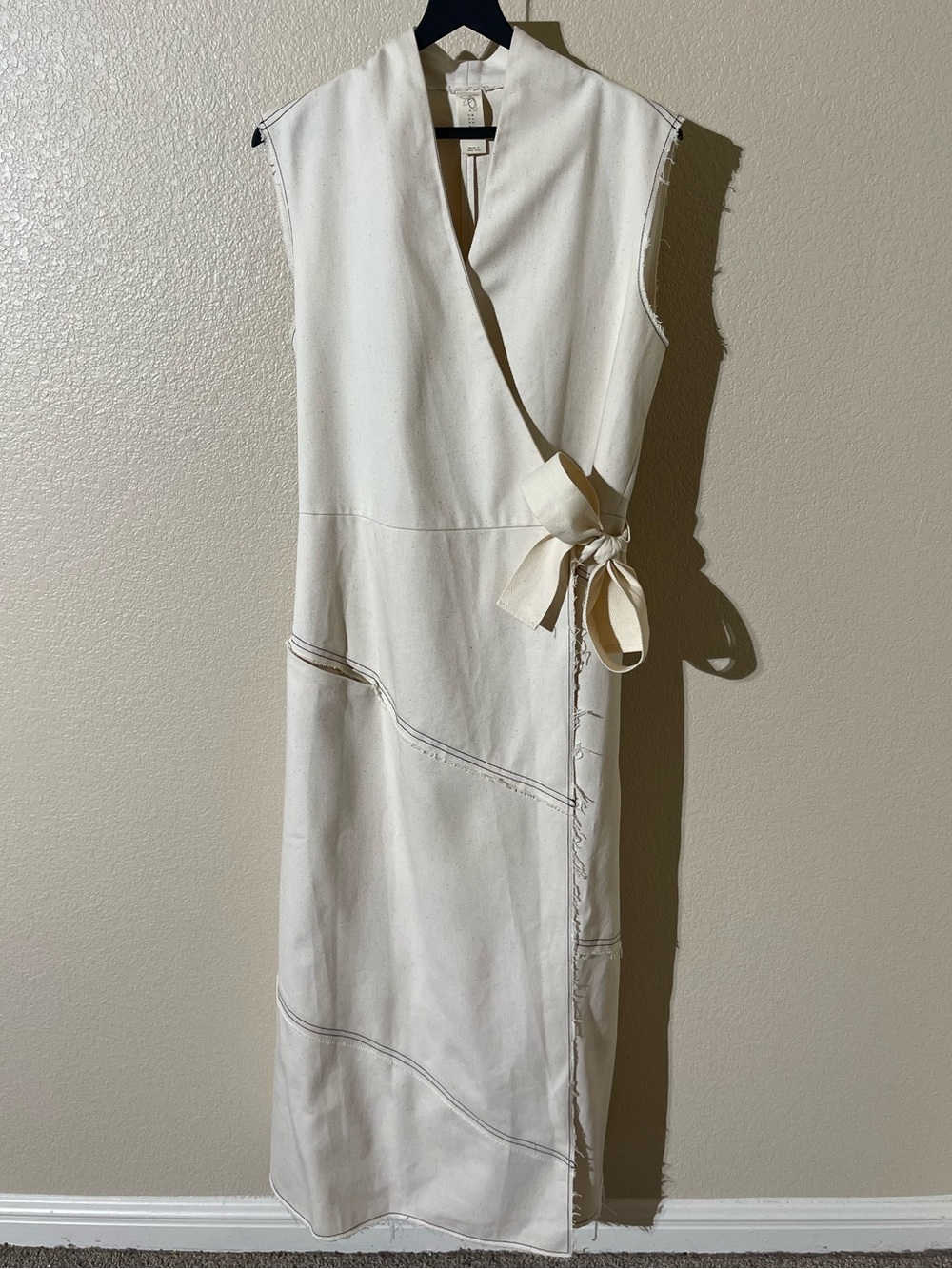 Zero + Maria Cornejo Cream Sleeveless Wrap Midi Dress with Side Tie